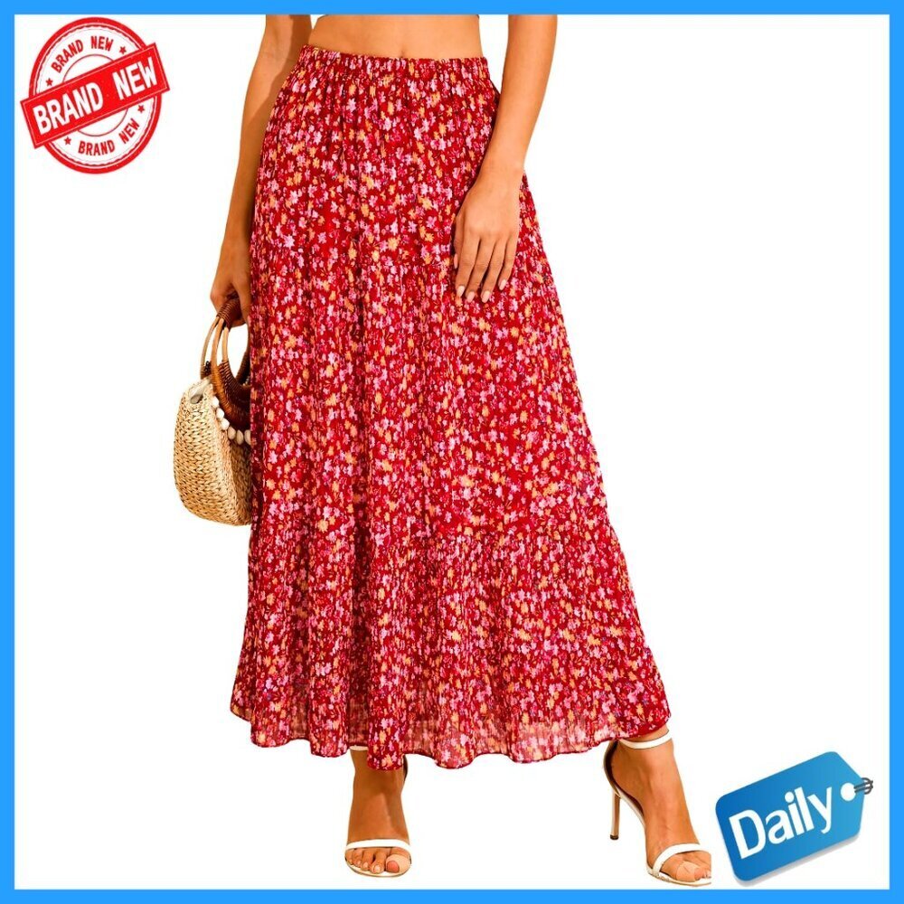 Chiffon Maxi Skirt Tiered A-Line High Waist Pockets Flowy Summer Beach